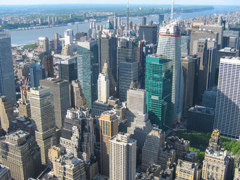 High angle view of modern buildings in city