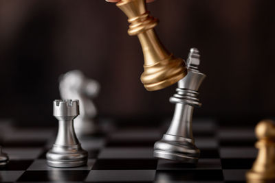 Close-up of chess pieces against blurred background