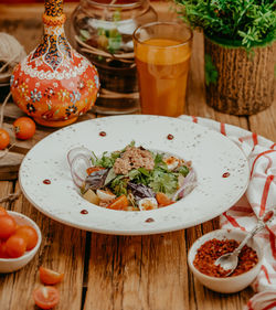 High angle view of food on table