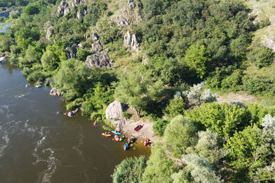 High angle view of people on riverbank