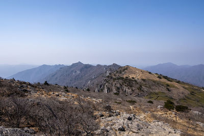 Scenic view of mountains against clear sky