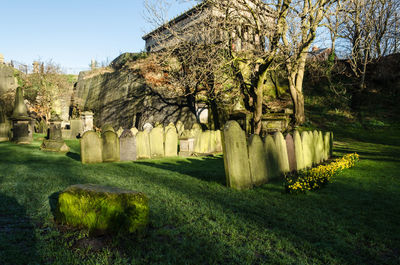 View of cemetery against clear sky