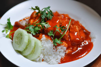 Close-up of meal served in plate