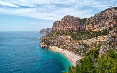 Panoramic view of sea and rocks against sky