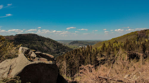 Scenic view of landscape against blue sky