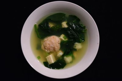 Close-up of soup served in bowl