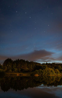 Scenic view of lake against sky at night