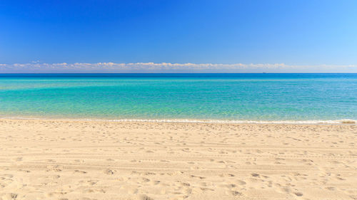 Scenic view of sea against blue sky