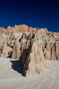 Scenic view of rocks against clear blue sky