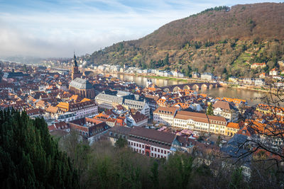 High angle view of townscape against sky