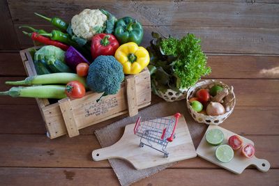 High angle view of fruits on table