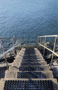 High angle view of staircase at beach