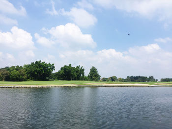 Scenic view of lake against sky