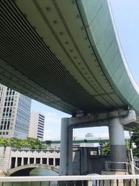 Low angle view of bridge against sky in city