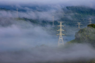 Low angle view of electricity pylon against sky