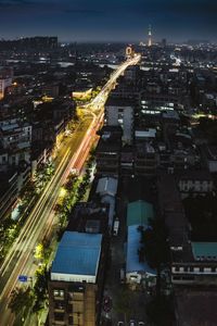 High angle shot of illuminated cityscape