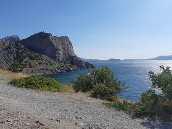 Scenic view of sea against clear sky