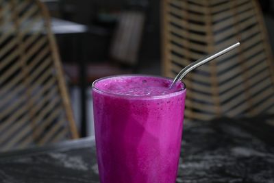 Close-up juice glass on table