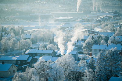 A beautiful morning sceney of a small norwegian town roros in winter. world heritage site. 