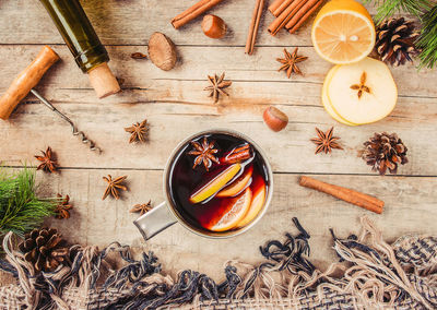 Directly above shot of christmas decorations on table