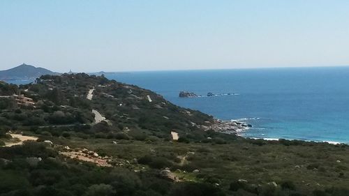 Scenic view of sea against clear sky