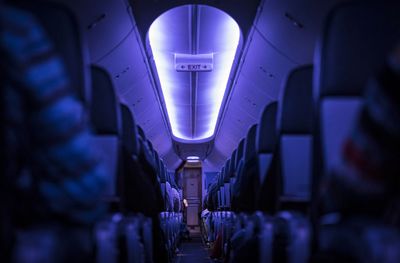 Interior of illuminated airplane