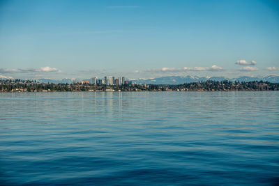 Scenic view of sea against blue sky