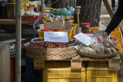 Close-up of food in baskets for sale at market