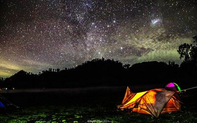 Scenic view of landscape against sky at night