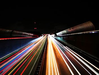 Light trails on road at night