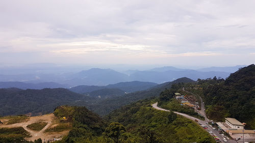 High angle view of mountains against sky