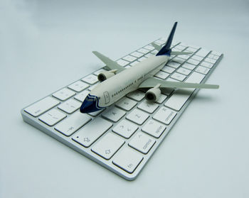 High angle view of computer keyboard on table