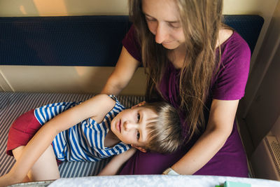 Mother and girl at home