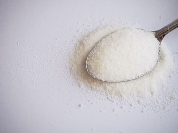 High angle view of bread in bowl on table