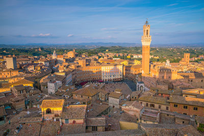 High angle view of townscape against sky