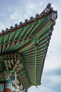 Low angle view of temple against building