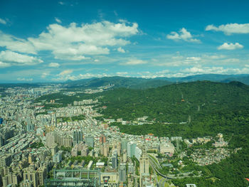 High angle view of townscape against sky