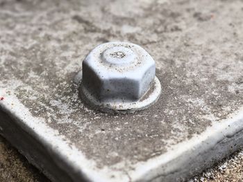 High angle view of bread on metal surface