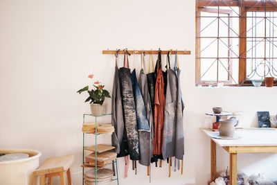 Clothes hanging on wall