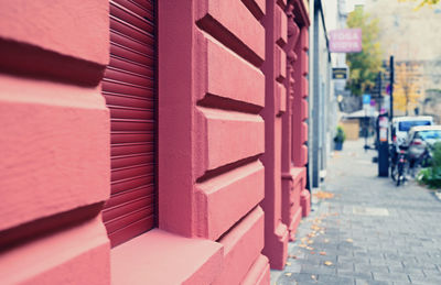 Close-up of stack of building