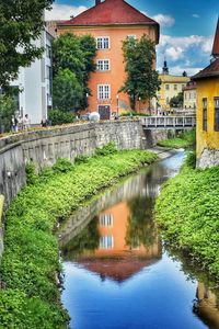 Canal amidst houses and buildings in city