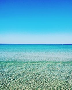 Scenic view of sea against clear blue sky