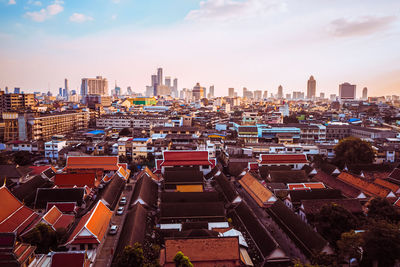 Scenery of bangkok cityscape at dusk from golden mountain temple