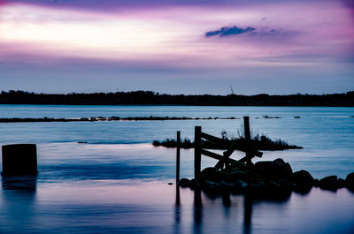 Scenic view of lake against sky at sunset