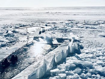 Scenic view of frozen sea against sky