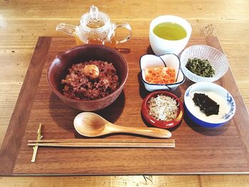 Directly above shot of food served in plate