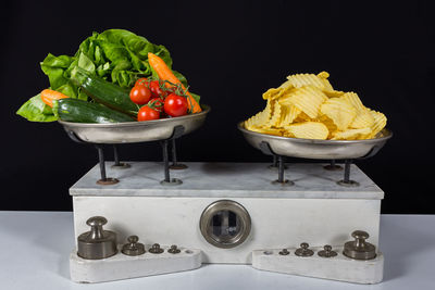 View of fruits and black background