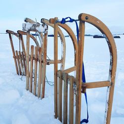 Built structure in winter against sky