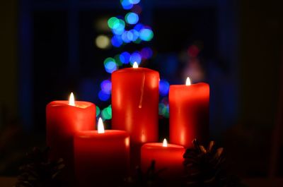 Close-up of illuminated candles