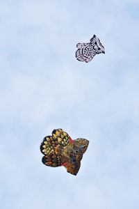 Low angle view of kites flying in sky